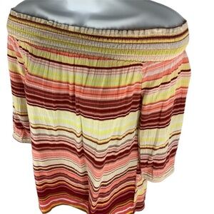 NEW YORK & COMPANY Smocked Striped Off-shoulder Top